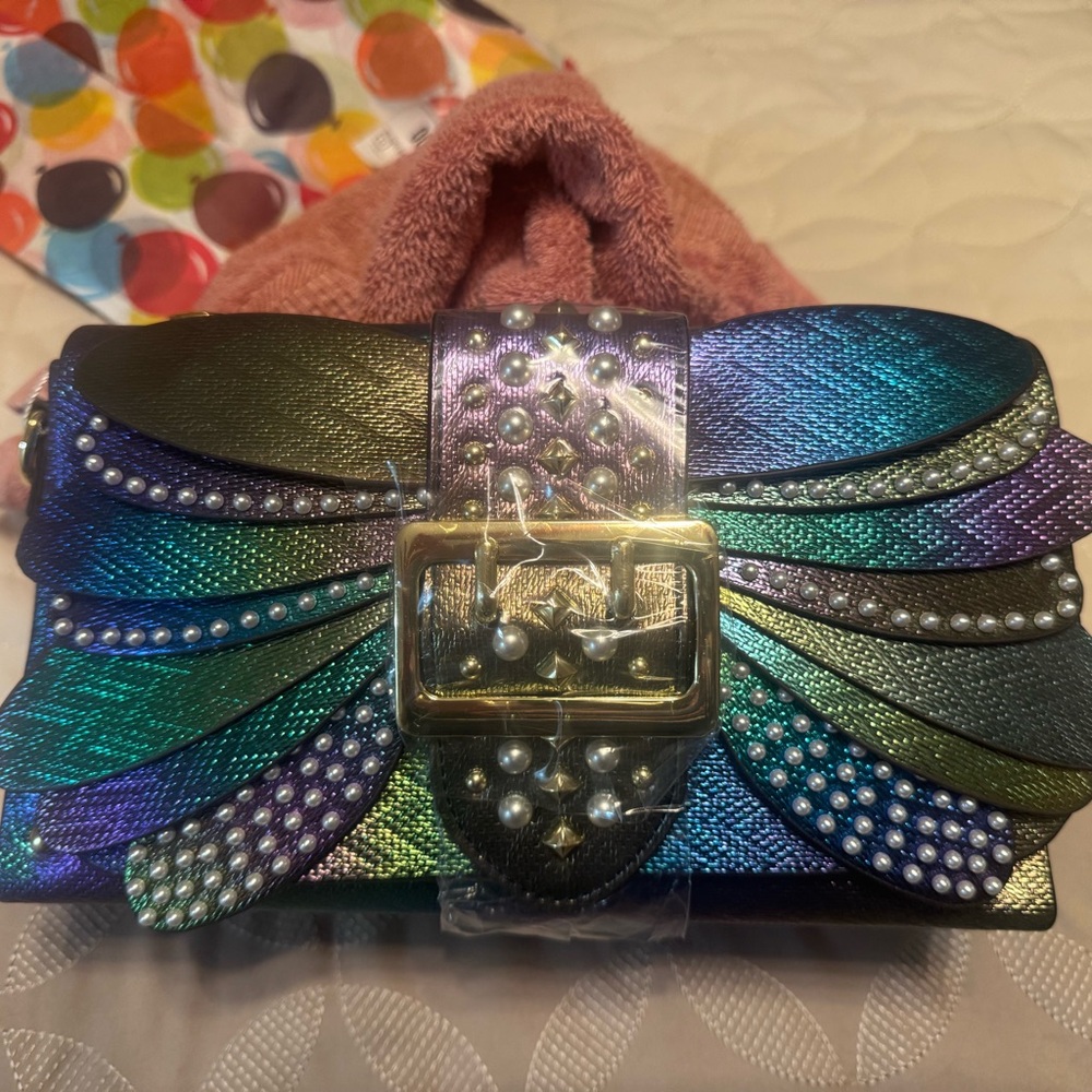 Elegant Multicolor Clutch with Pearl Accents